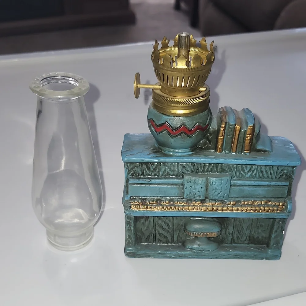 Vintage Style Blue Kerosine Oil Lamp piano books Accent